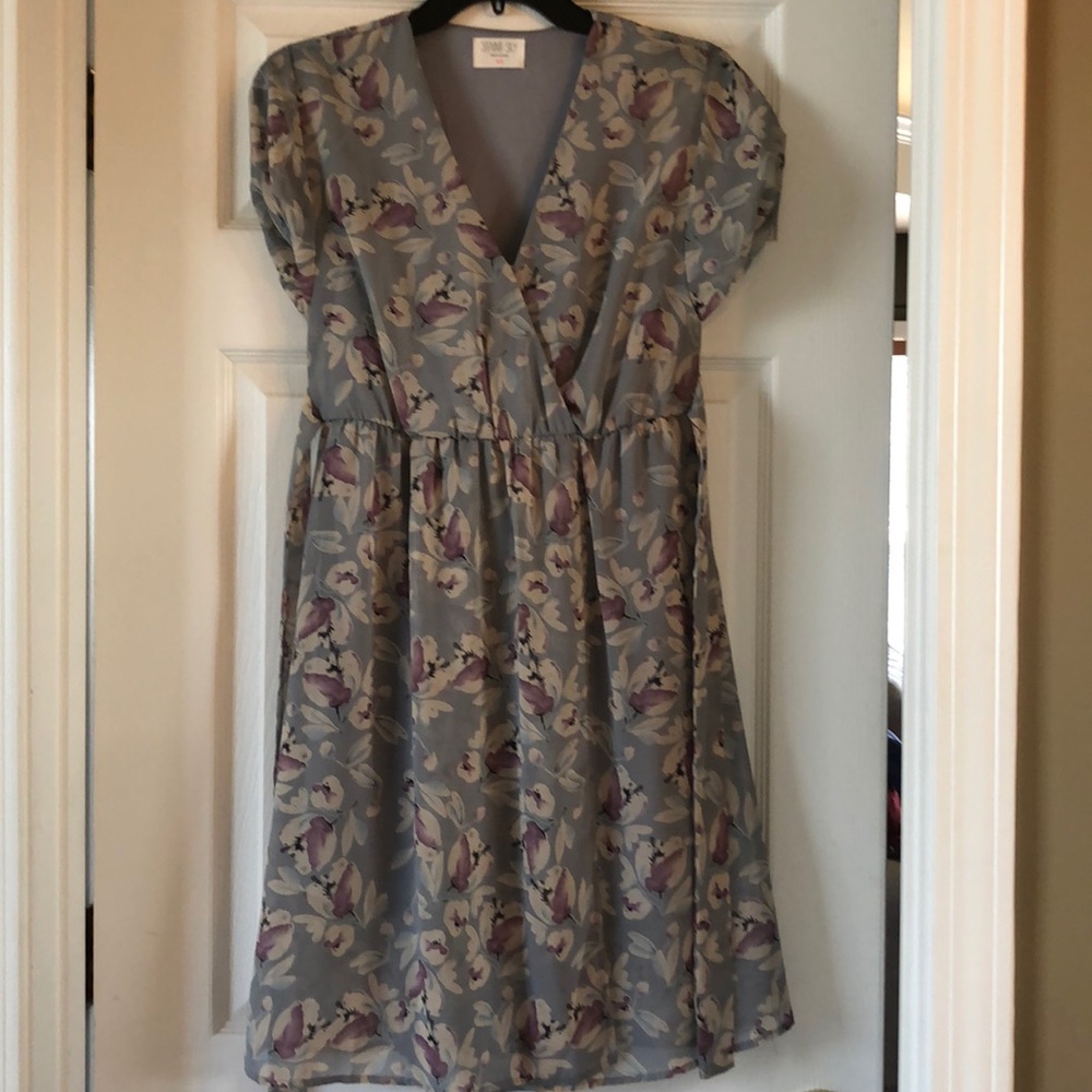 Vintage Grey blue with plum flowered dress